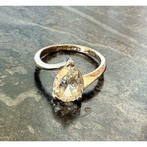 Pear Cut Ring Size 5.5 Sterling Silver Clear Stone Minimalist Solitaire Timeless